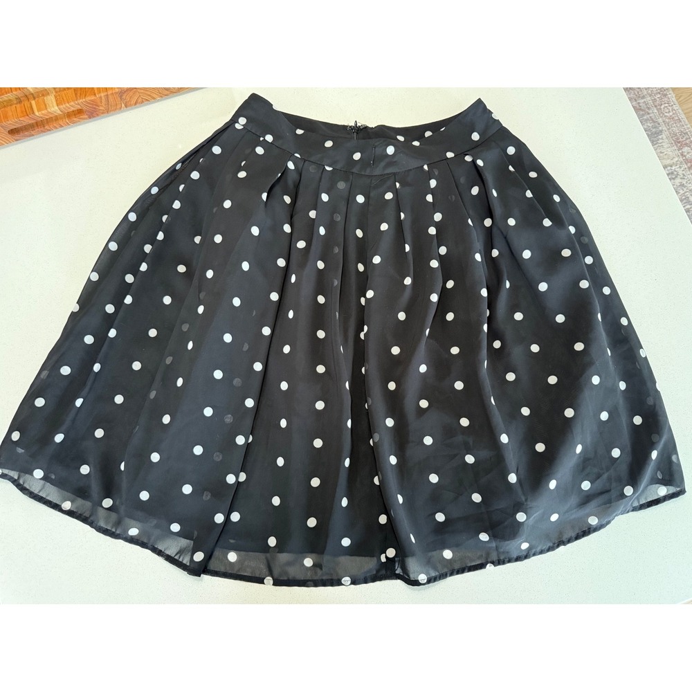 Worthington Petite Black White Polka Dot Pleated A-Line Skirt Size 6P Chiffon